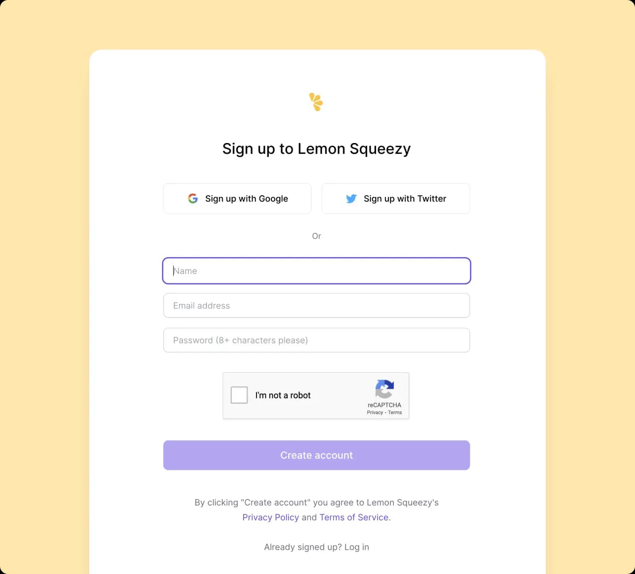 Sign up to Lemon Squeezy