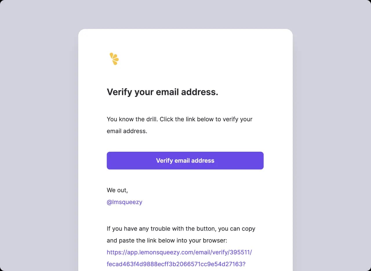 Lemon Squeezy: Verify Email Address