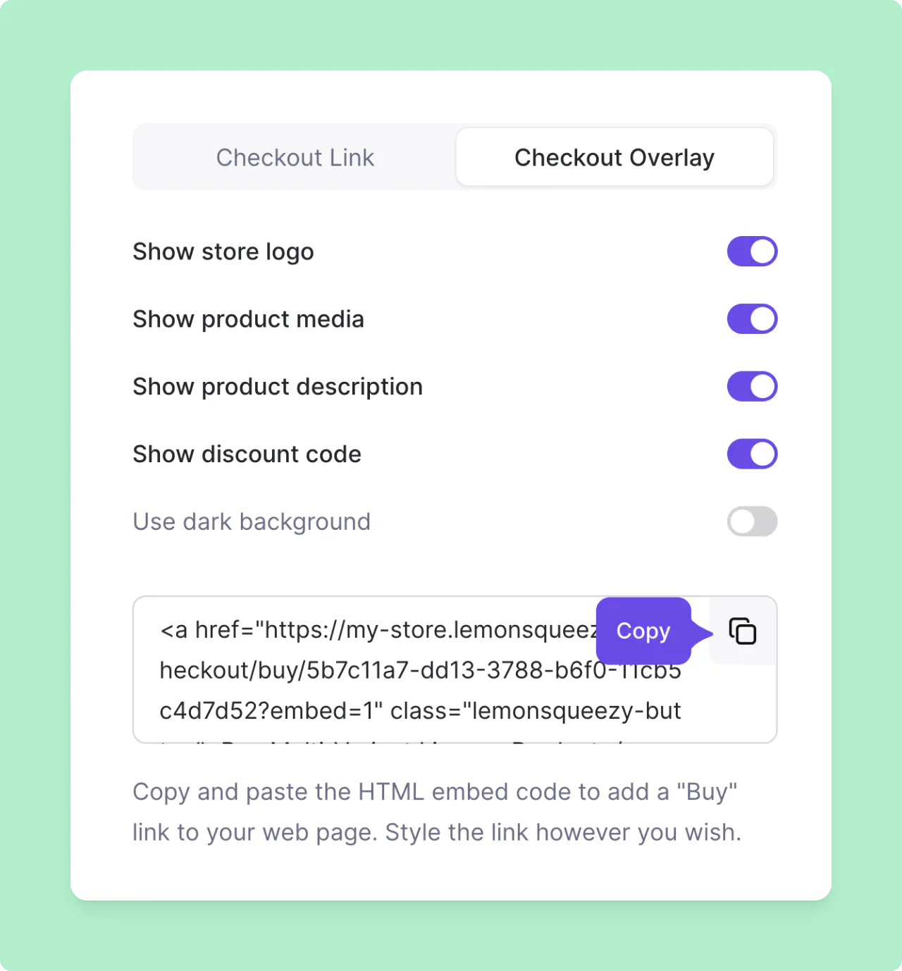 Lemon Squeezy: Checkout Overlay Copy Code