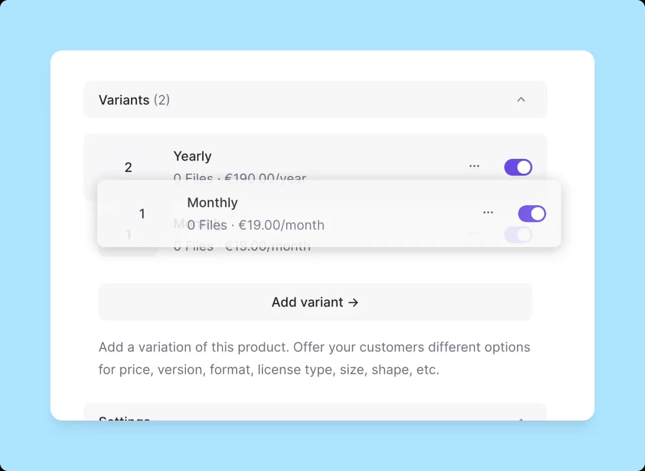 Lemon Squeezy: Manage Variants