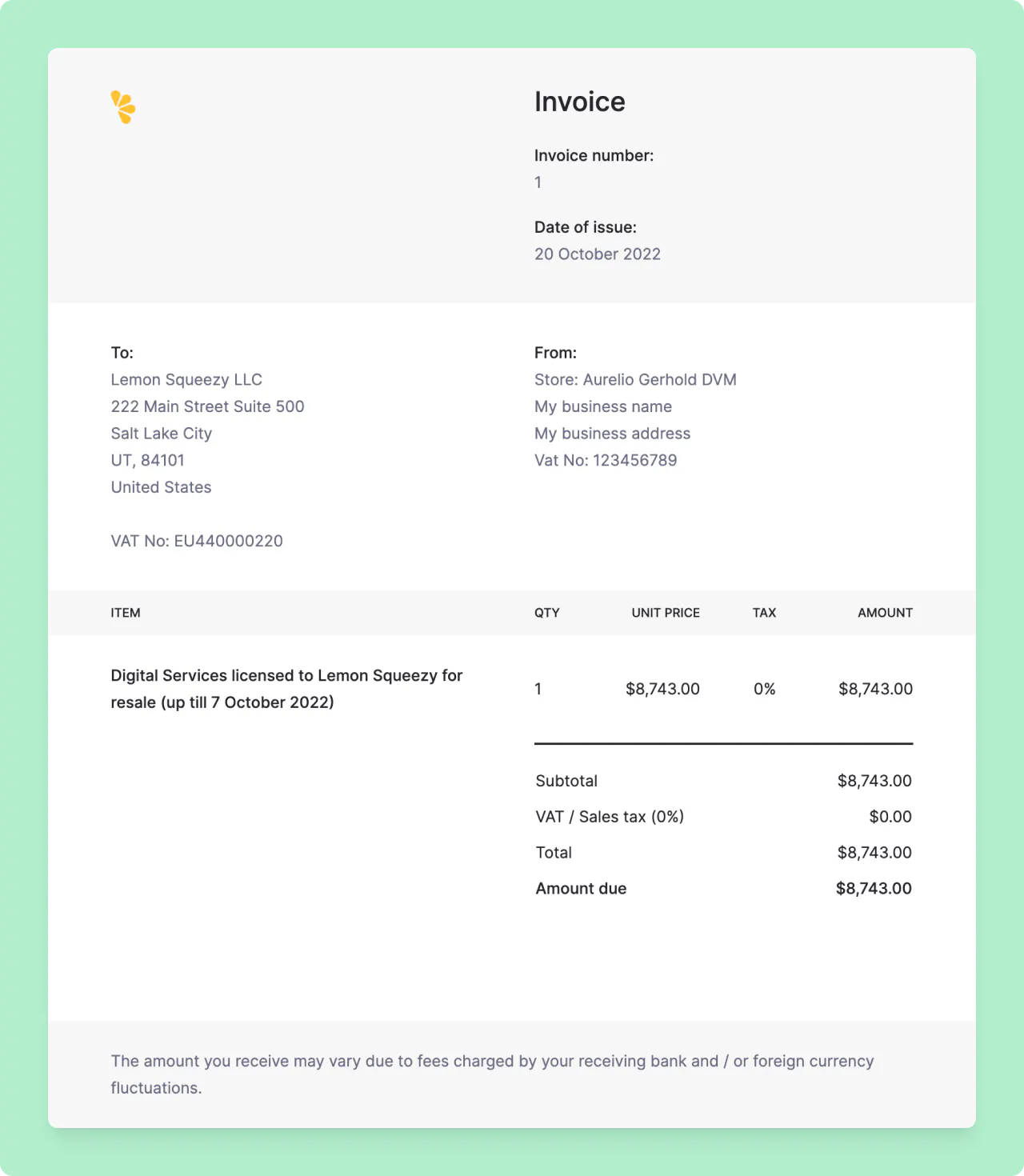 Lemon Squeezy payout invoice