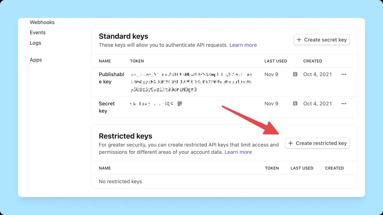 Stripe restricted API keys