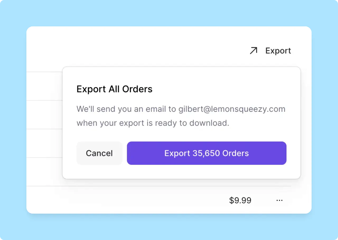 Lemon Squeezy: export orders