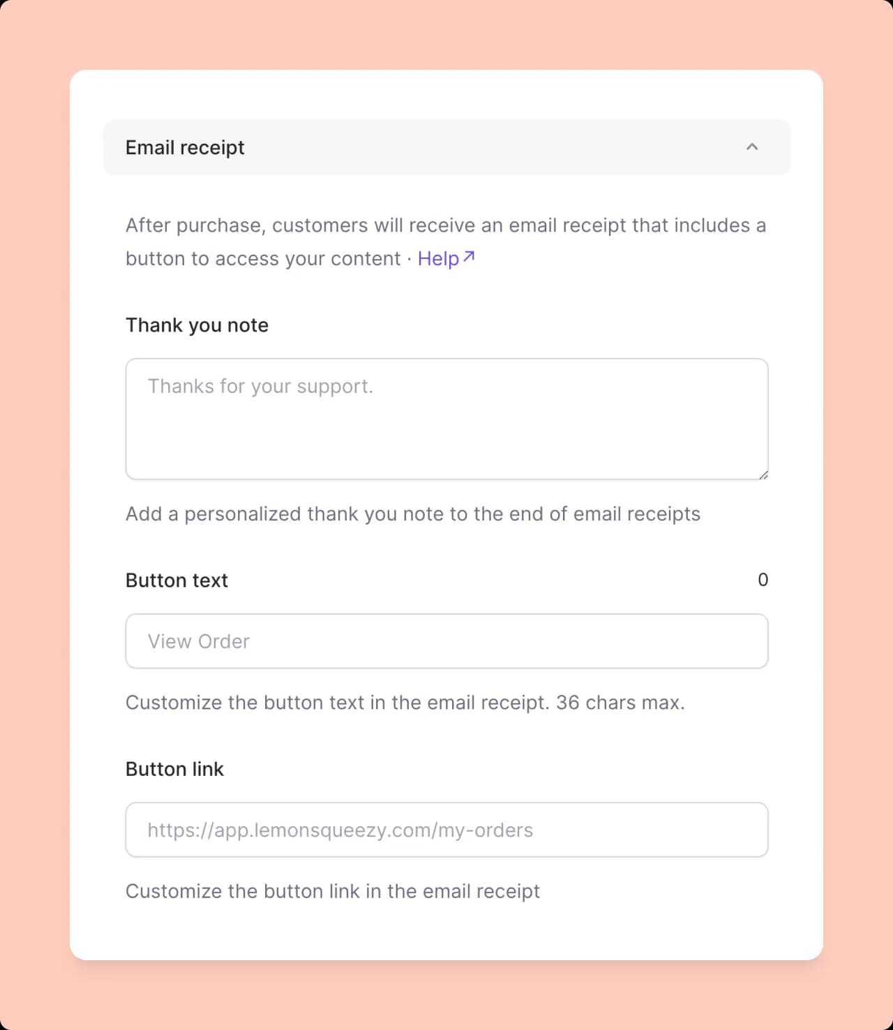 Lemon Squeezy: customizing receipt email