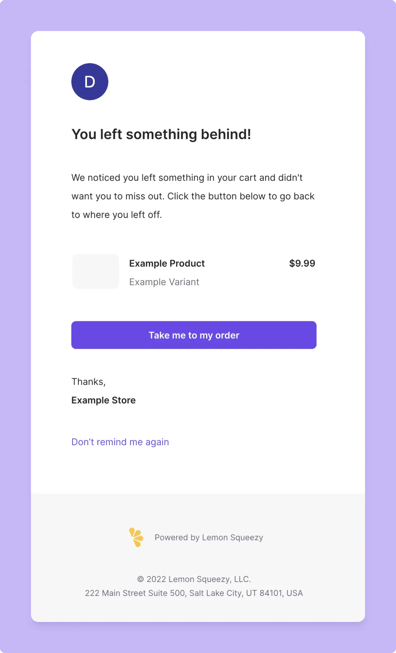 Lemon Squeezy: abandoned cart emails