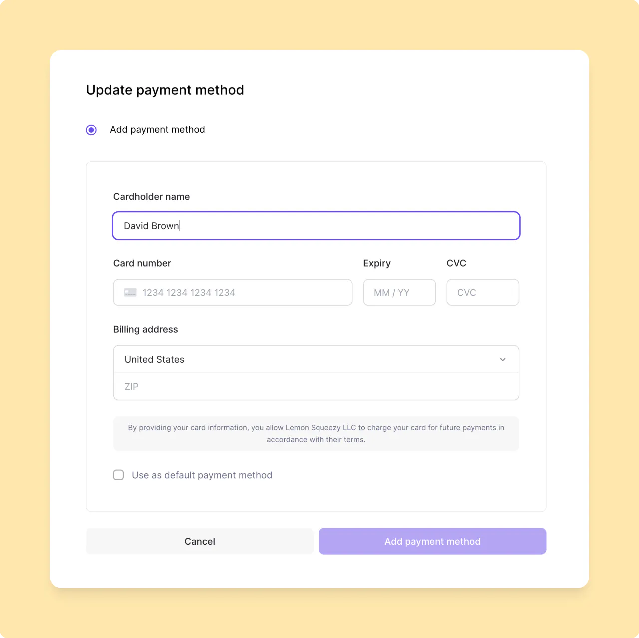 Lemon Squeezy: customer portal - update payment