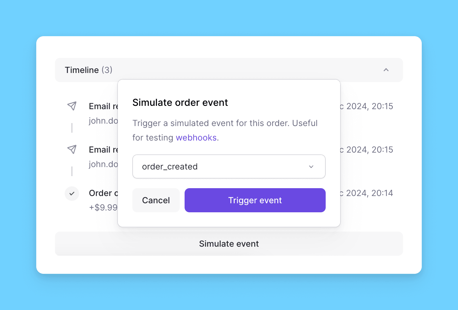 Simulate webhook events with Lemon Squeezy