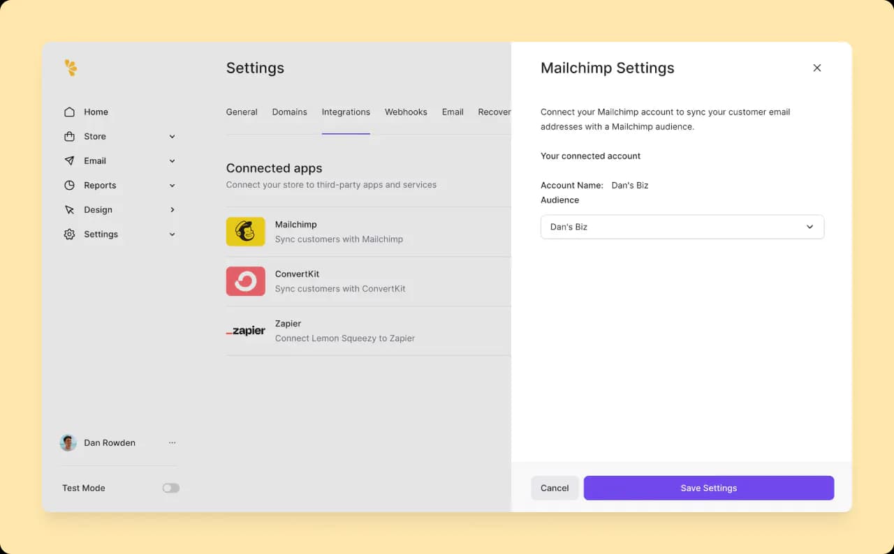 Lemon Squeezy: Mailchimp integration